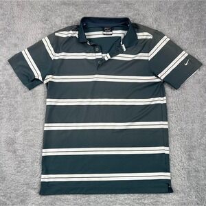 Nike Golf Polo Shirt Mens Medium Grey White Striped  Dri-FIT